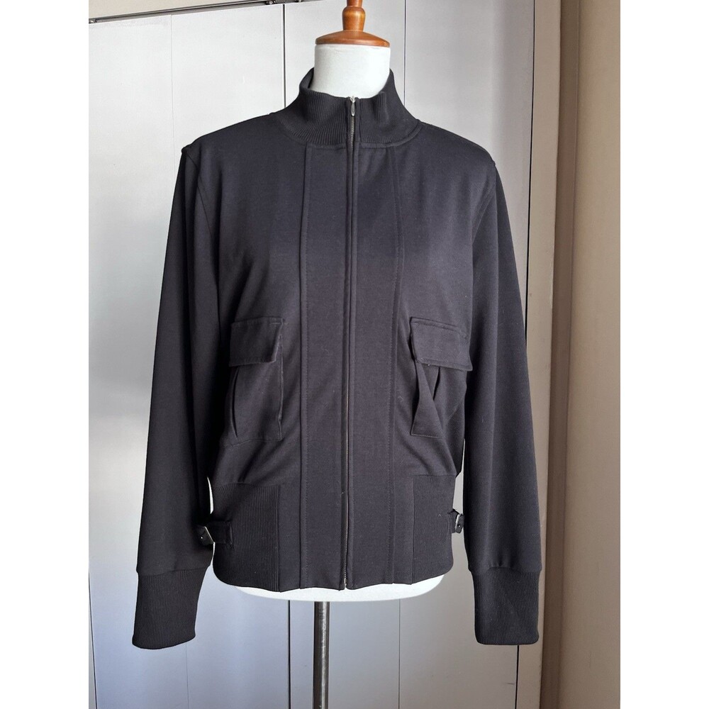 Apostrophe Women’s Black Zip Front Jacket Size L Large Ribbed Trim Stretch